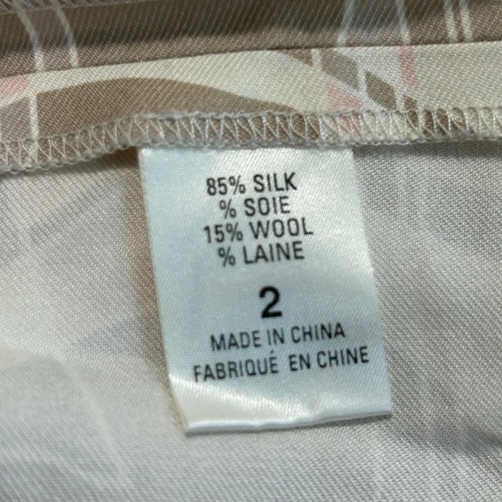 Tahari Skirt Size 2 Pebble Beige Pink Abstract Print‎ Silk Wool Blend